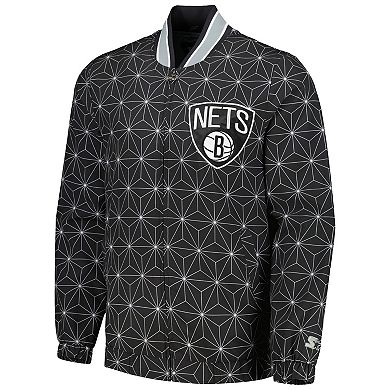 Men's Starter Black Brooklyn Nets In-Field Play Fashion Satin Full-Zip Varsity Jacket