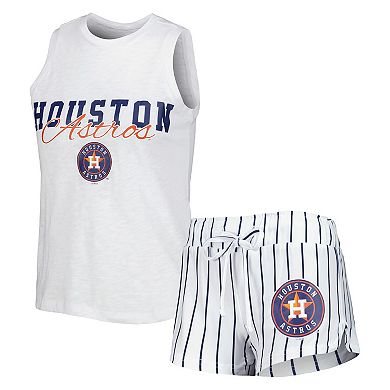 Women's Concepts Sport White Houston Astros Reel Pinstripe Tank Top & Shorts Sleep Set