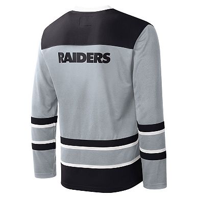 Men's Starter Silver Las Vegas Raiders Cross-Check V-Neck Long Sleeve T-Shirt