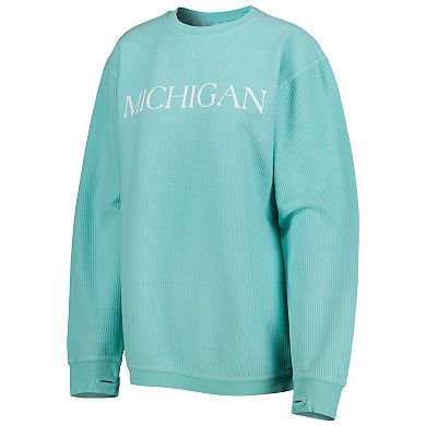 Women's Pressbox Mint Michigan Wolverines Comfy Cord Bar Print Pullover Sweatshirt