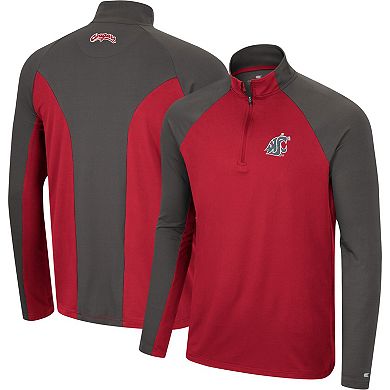 Men's Colosseum Crimson/Charcoal Washington State Cougars Two Yutes Raglan Quarter-Zip Windshirt