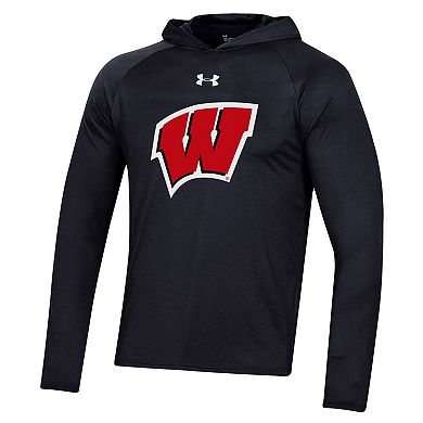 Men's Under Armour Black Wisconsin Badgers School Logo Raglan Long Sleeve Hoodie Performance T-Shirt