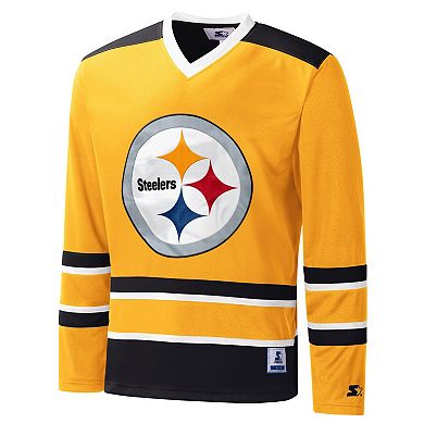 Men's Starter Gold Pittsburgh Steelers Cross-Check V-Neck Long Sleeve T-Shirt