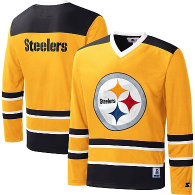 Men's Starter Gold Pittsburgh Steelers Cross-Check V-Neck Long Sleeve T-Shirt