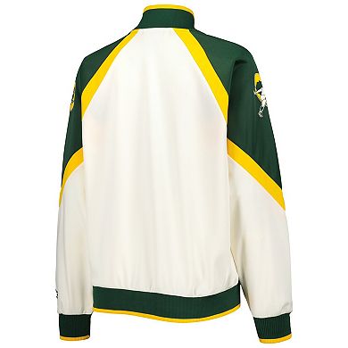 Women's Starter White/Green Green Bay Packers Overtime Raglan Full-Zip Track Jacket