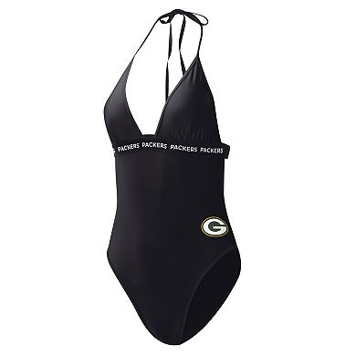 Women's G-III 4Her by Carl Banks Black Green Bay Packers Full Count One-Piece Swimsuit