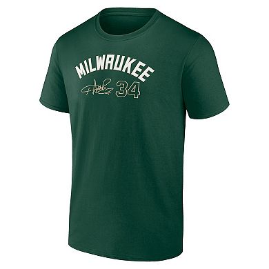 Men's Fanatics Branded Giannis Antetokounmpo Hunter Green Milwaukee Bucks Name & Number T-Shirt