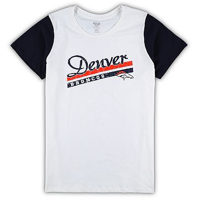 Women's Concepts Sport White/Navy Denver Broncos Plus Size Downfield T-Shirt & Shorts Sleep Set