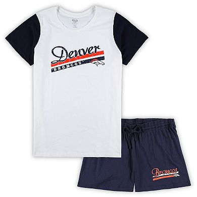 Women's Concepts Sport White/Navy Denver Broncos Plus Size Downfield T-Shirt & Shorts Sleep Set