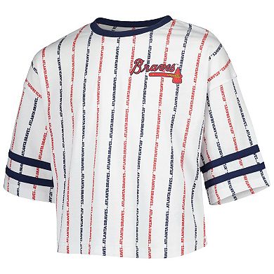 Girls Youth White Atlanta Braves Ball Striped T-Shirt