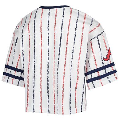 Girls Youth White Atlanta Braves Ball Striped T-Shirt