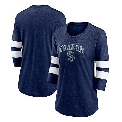 Men's Fanatics Branded Heather Navy Seattle Kraken Special Edition 2.0 Barn Burner 3/4 Sleeve T-Shirt