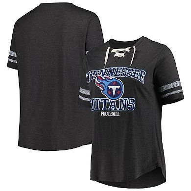 Women's Fanatics Branded Heather Charcoal Tennessee Titans Plus Size Lace-Up V-Neck T-Shirt