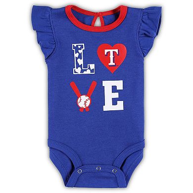 Newborn & Infant Royal/Red Texas Rangers Three-Piece Love of Baseball Bib Bodysuit & Booties Set