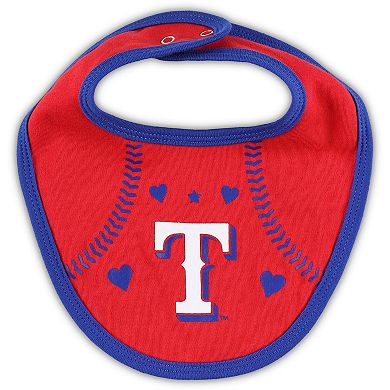 Newborn & Infant Royal/Red Texas Rangers Three-Piece Love of Baseball Bib Bodysuit & Booties Set
