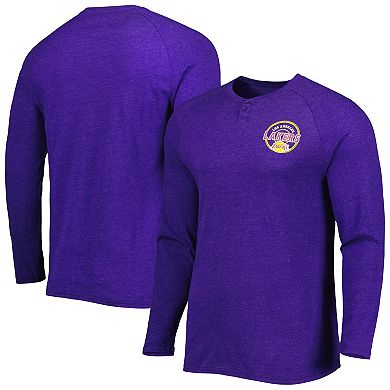 Men's Concepts Sport Heathered Purple Los Angeles Lakers Left Chest Henley Raglan Long Sleeve T-Shirt