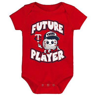 Newborn & Infant Navy/Red/White Minnesota Twins Minor League Player Three-Pack Bodysuit Set