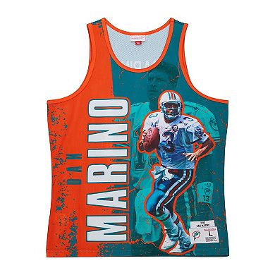 Men's Mitchell & Ness Dan Marino Aqua Miami Dolphins 1990 Player Burst Tank Top