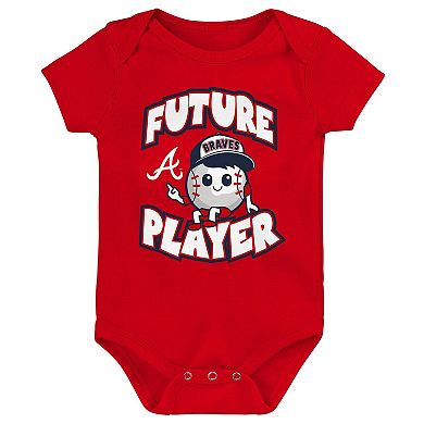 Infant Red/Navy/White Atlanta Braves Minor League Player Three-Pack Bodysuit Set