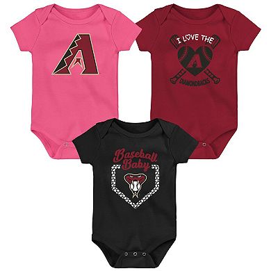 Infant Red/Black/Pink Arizona Diamondbacks Baseball Baby 3-Pack Bodysuit Set