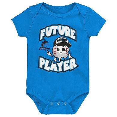 Infant Blue/Black/White Miami Marlins Minor League Player Three-Pack Bodysuit Set
