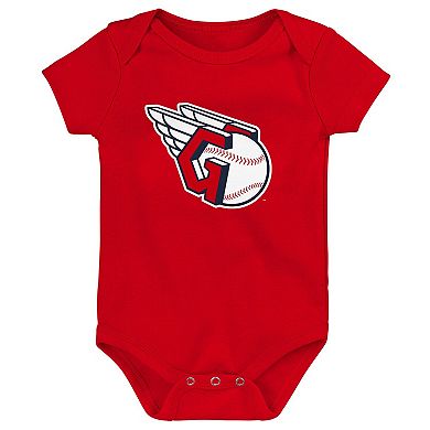 Infant Red/White/Heather Gray Cleveland Guardians Biggest Little Fan 3-Pack Bodysuit Set