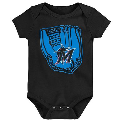 Newborn & Infant Blue/Black/White Miami Marlins Minor League Player Three-Pack Bodysuit Set