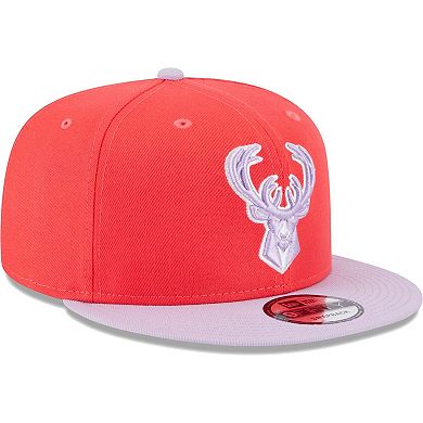Men's New Era Red/Lavender Milwaukee Bucks 2-Tone Color Pack 9FIFTY Snapback Hat