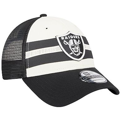 Men's New Era Cream/Black Las Vegas Raiders Team Stripe Trucker 9FORTY Snapback Hat
