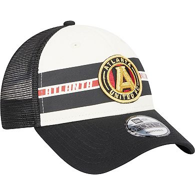 Men's New Era White/Black Atlanta United FC Team Stripes 9FORTY Trucker Snapback Hat