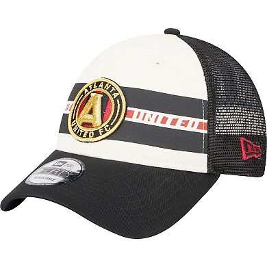 Men's New Era White/Black Atlanta United FC Team Stripes 9FORTY Trucker Snapback Hat