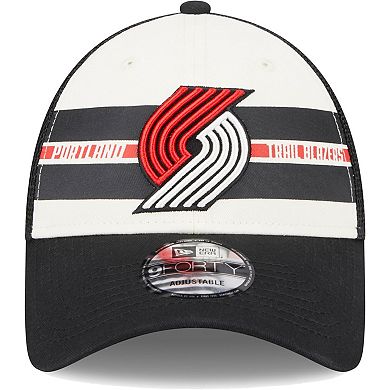 Men's New Era Portland Trail Blazers Black Stripes 9FORTY Trucker Snapback Hat