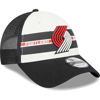 Men's New Era Portland Trail Blazers Black Stripes 9FORTY Trucker Snapback Hat