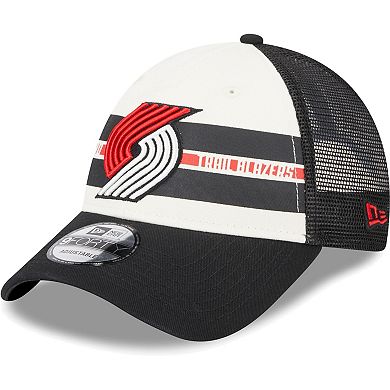 Men's New Era Portland Trail Blazers Black Stripes 9FORTY Trucker Snapback Hat