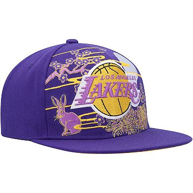 Men's Mitchell & Ness Purple Los Angeles Lakers Hardwood Classics Asian Heritage Scenic Snapback Hat