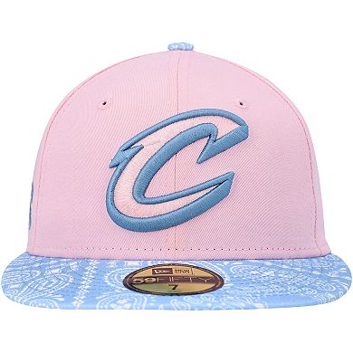 Men's New Era Pink/Light Blue Cleveland Cavaliers Paisley Visor 59FIFTY Fitted Hat