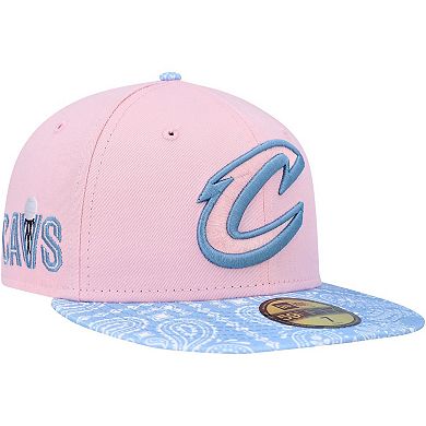 Men's New Era Pink/Light Blue Cleveland Cavaliers Paisley Visor 59FIFTY Fitted Hat