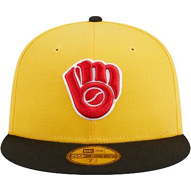 Men's New Era Yellow/Black Milwaukee Brewers Grilled 59FIFTY Fitted Hat