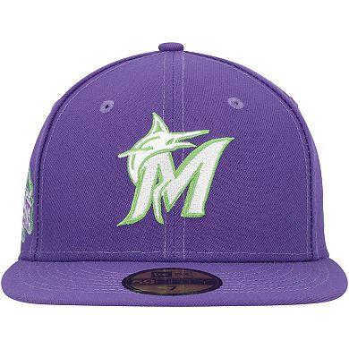 Men's New Era Purple Miami Marlins Lime Side Patch 59FIFTY Fitted Hat