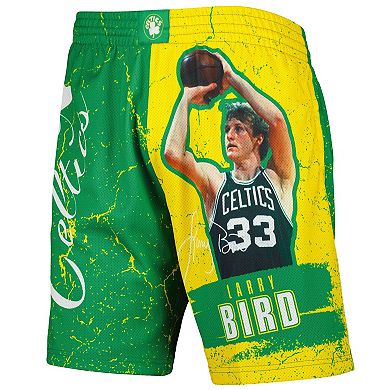 Men's Mitchell & Ness Larry Bird Green Boston Celtics Hardwood Classics Player Burst Shorts