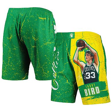 Men's Mitchell & Ness Larry Bird Green Boston Celtics Hardwood Classics Player Burst Shorts