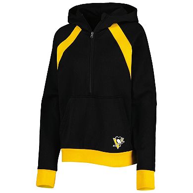 Women's Starter Black Pittsburgh Penguins Wishbone Half-Zip Hoodie