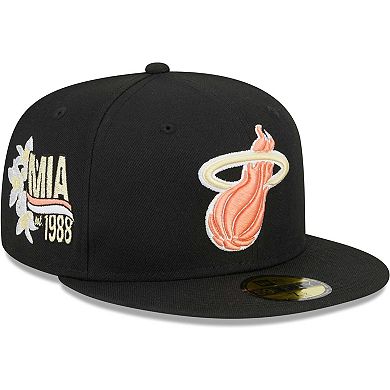 Men's New Era Black Miami Heat Floral Side 59FIFTY Fitted Hat
