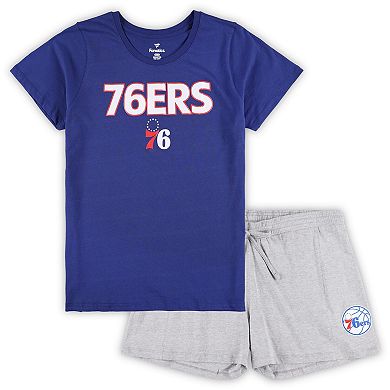 Women's Fanatics Branded Royal/Heather Gray Philadelphia 76ers Plus Size T-Shirt & Shorts Combo Set