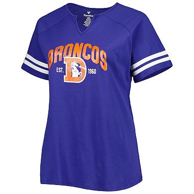 Women's Fanatics Branded Royal Denver Broncos Plus Size Throwback Notch Neck Raglan T-Shirt
