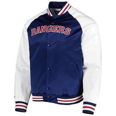 Men's Mitchell & Ness Blue/White New York Rangers Primetime Raglan Satin Full-Snap Jacket