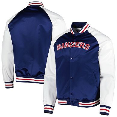 Men's Mitchell & Ness Blue/White New York Rangers Primetime Raglan Satin Full-Snap Jacket