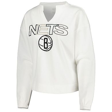 Women's Concepts Sport  White Brooklyn Nets Sunray Notch Neck Long Sleeve T-Shirt