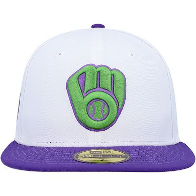 Men's New Era White Milwaukee Brewers 50th Anniversary Side Patch 59FIFTY Fitted Hat