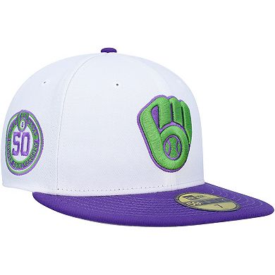 Men's New Era White Milwaukee Brewers 50th Anniversary Side Patch 59FIFTY Fitted Hat